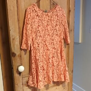 Free People Coral Lace Mini Dress